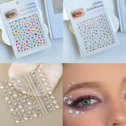Self Adhesive Face Gems Stickers, Hair Gems Face Jewels Eye Stars/Moons/Hearts