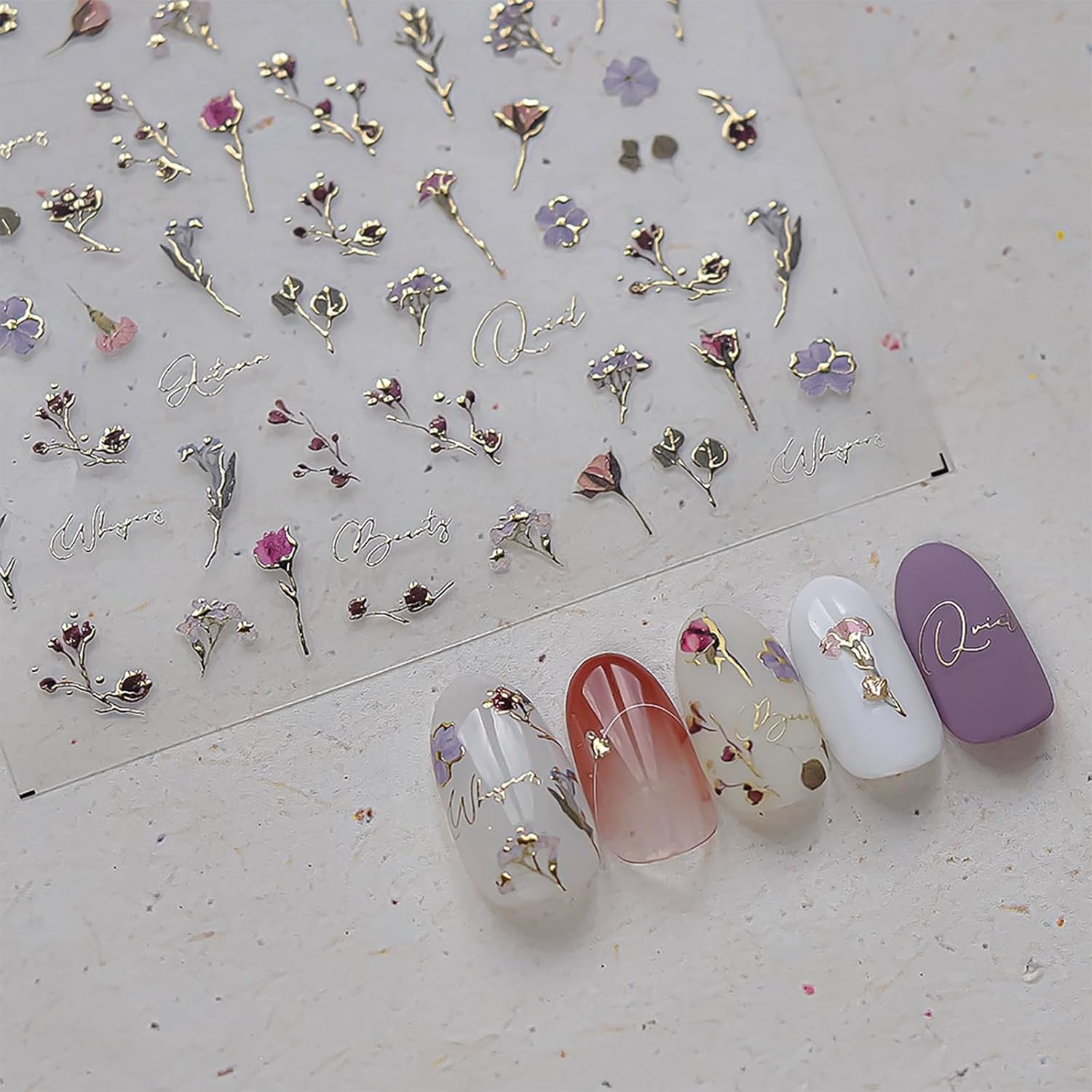 Flower Nail Stickers for Nail Art Decals Charms,5D Embossed Floral Butterfly and