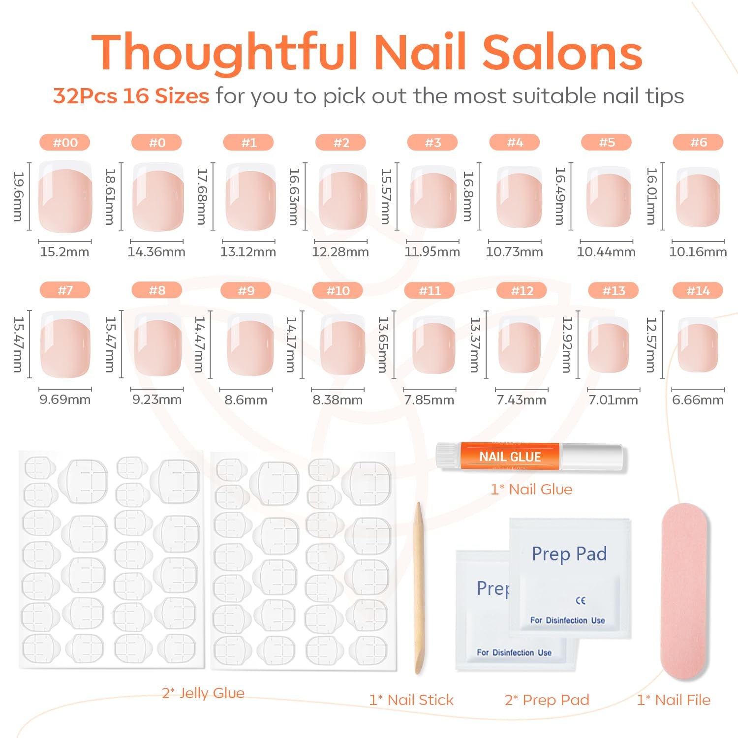 Modelones French Tips Press on Nails Short Square, Pink White Fake Nails