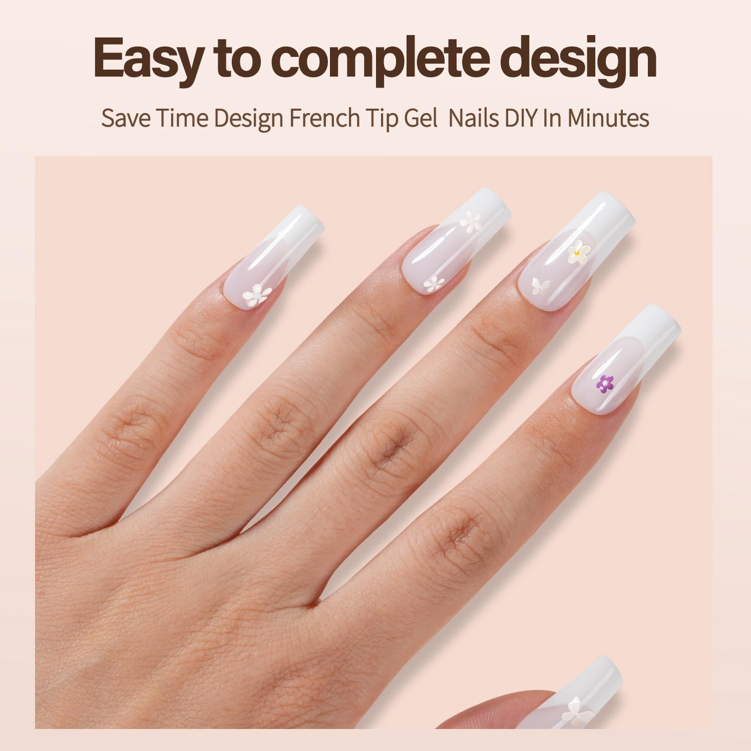 150PCS Milky White French Gel Nails – Long Square Soft Tips, No Primer Needed!