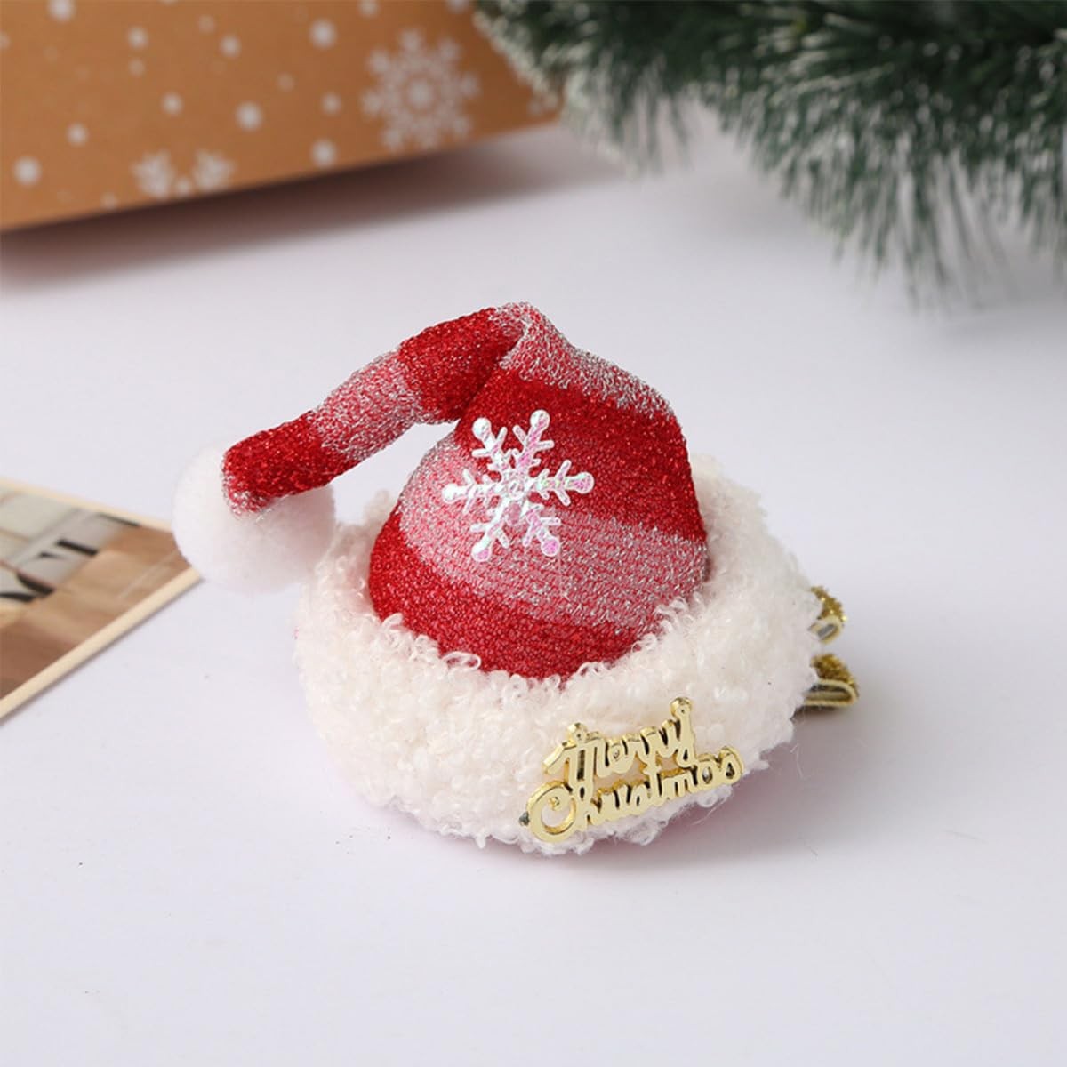 2Pcs Christmas Hair Clips Mini Hat 1 Count (Pack of 2), Red
