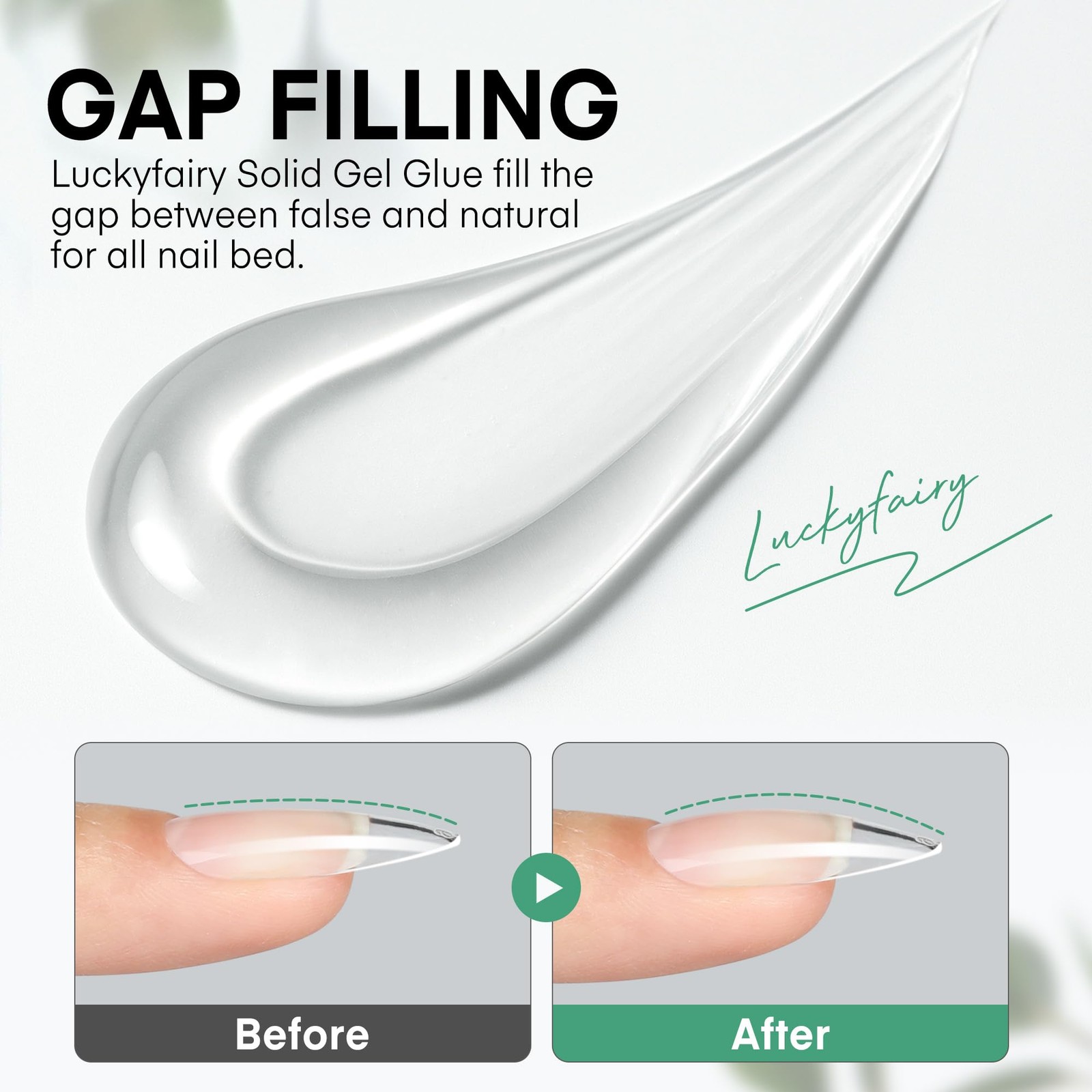 Luckyfairy Nail Glue Gel for Tips, Super Strong Solid U V Clear