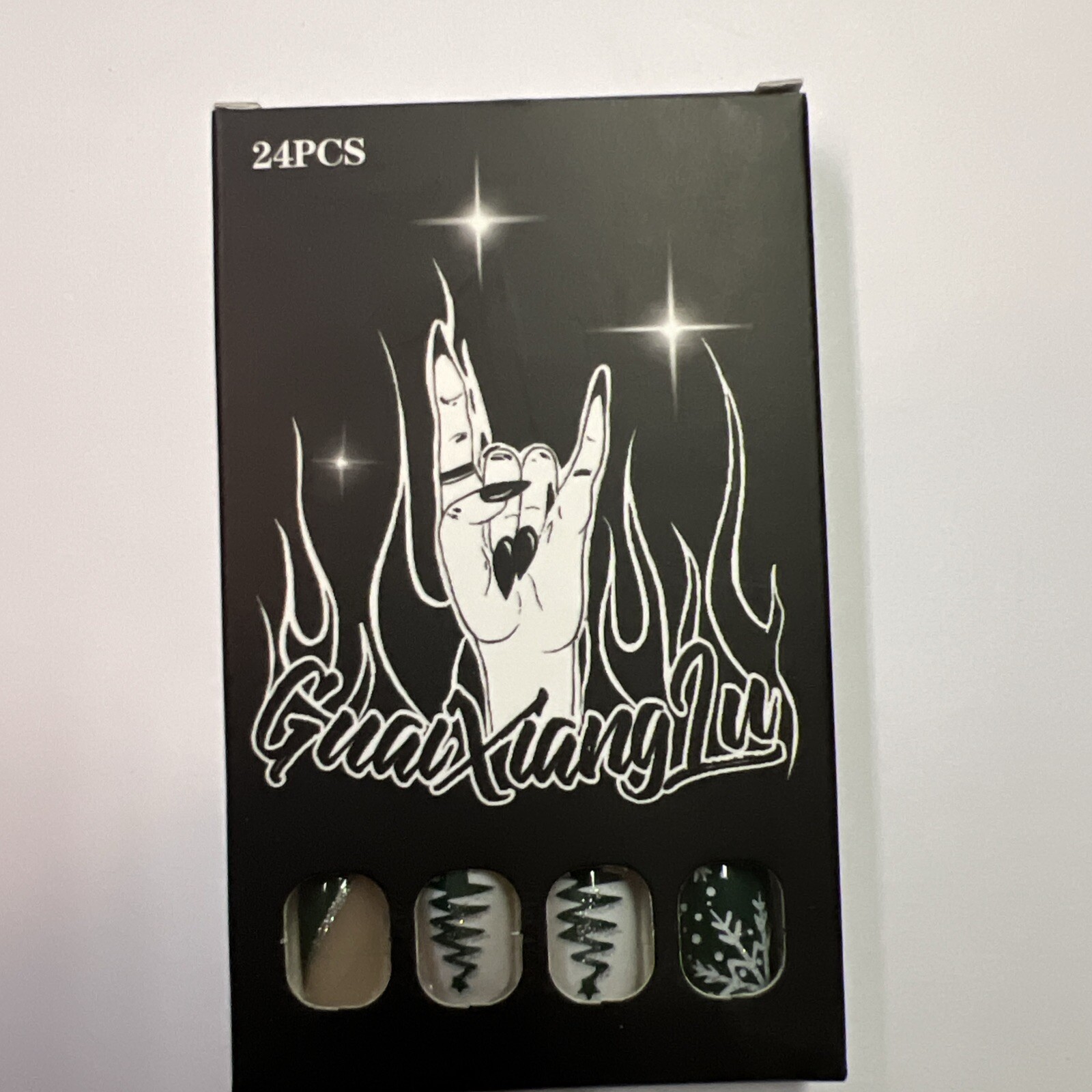 Christmas Set x4 96 Pcs Short Square Press On Nails French Manicure Design NEW