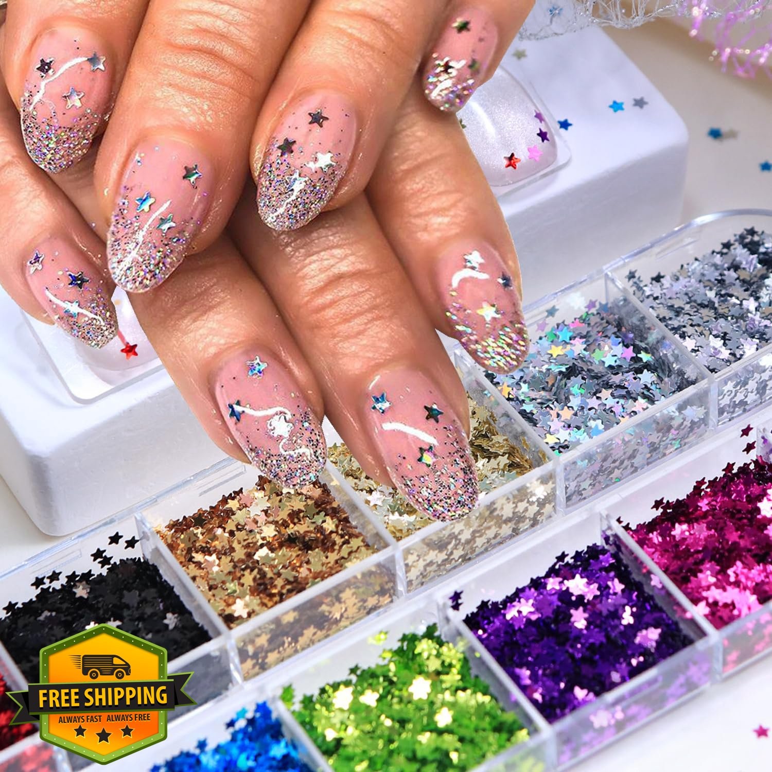 KZBTRBT colorful -8 Star Nail Glitter