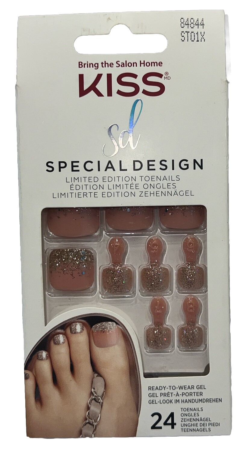 KISS SPECIAL DESIGN Toe Nails #84844 Hot PinkSparkles New See Description & Pics