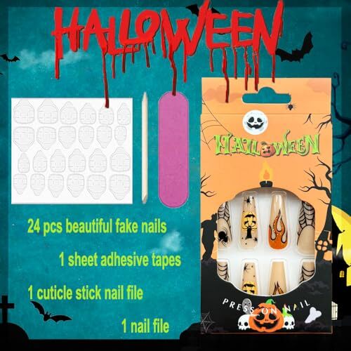 Halloween Press on Nails Long Coffin Fake 0.04 Fl Oz (Pack of 24) Halloween B
