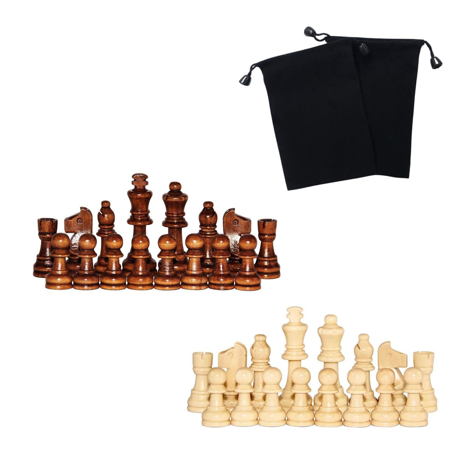 Hellpnoom Wooden Chess Pieces, Tournament Staunton 3 inches, Brown and White