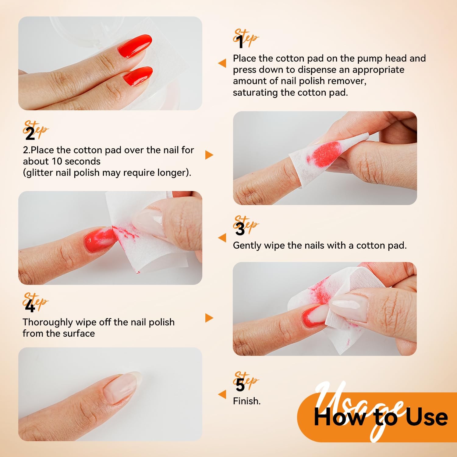 JODSONE Non-Acetone Nail Polish Remover, 6.09 Fl.Oz Orange Scent Clear