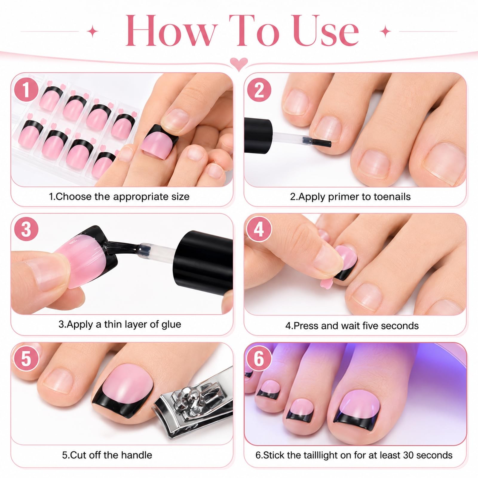 144 Pcs French Tip Press on Nails and Toenails, 12 Sizes Full Cover Square