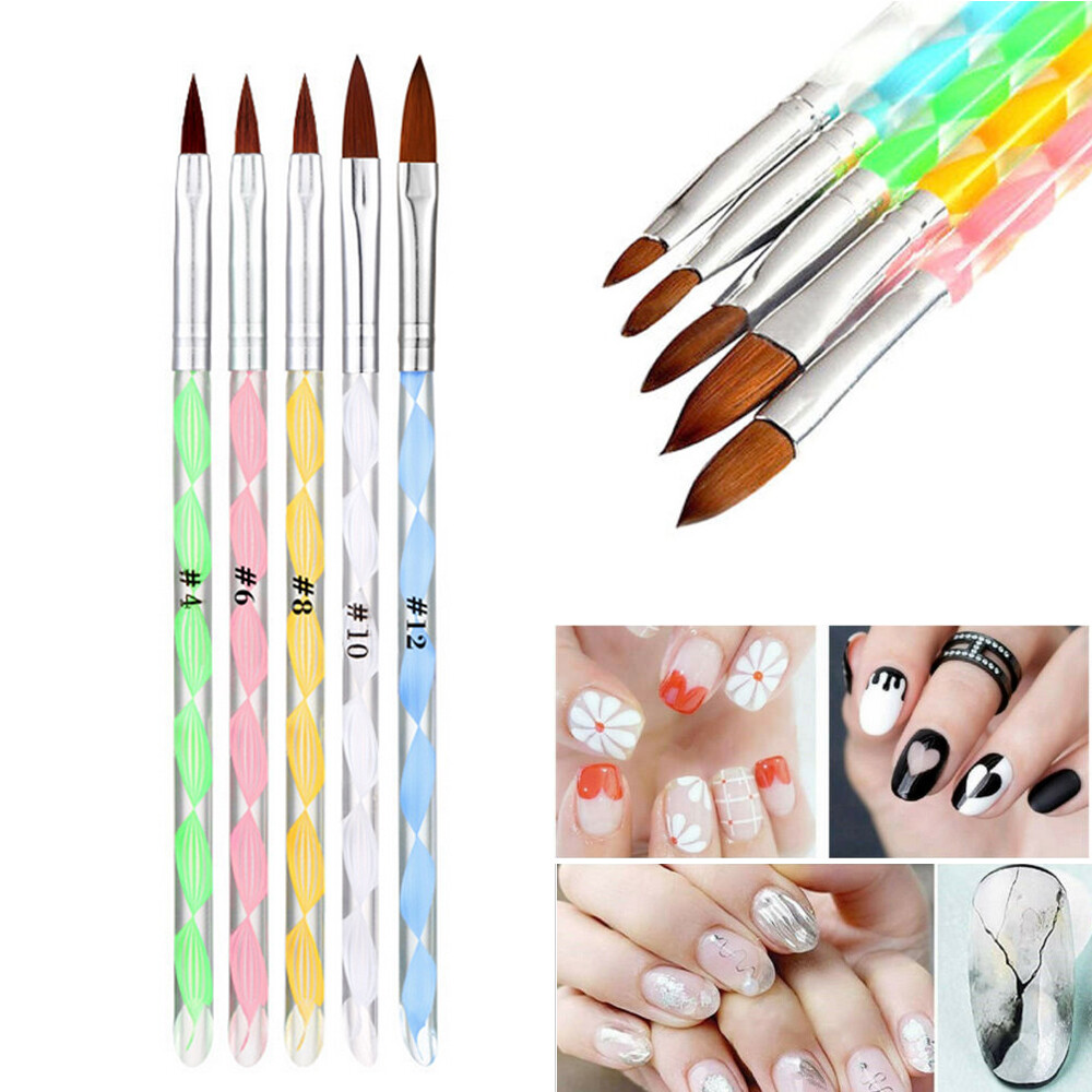 5Pcs Acrylic 3D Painting Drawing UV Gel DIY Brush Pen Nail Art Tool #4/6/8/10/12