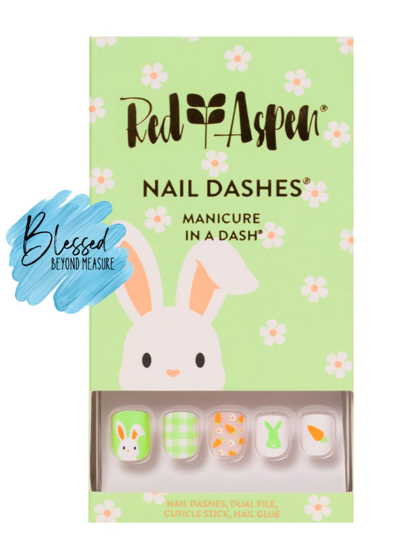 Red Aspen Press On Nails~PETITE~ One Hoppy Gal, Emery ~ Bunny~ Short ~Square