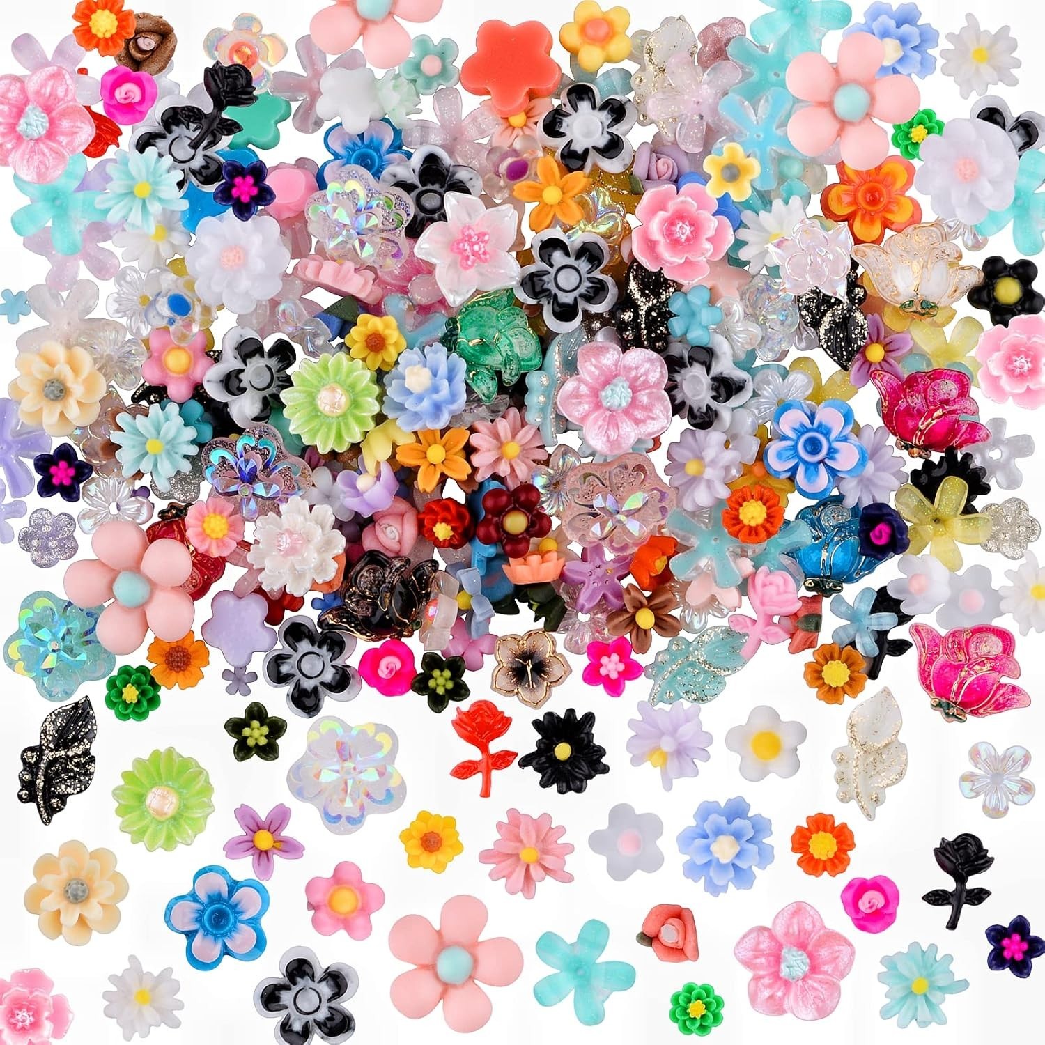 Assorted 3D Resin Flower Nail Charms – 100 Beautiful Pieces for DIY Designs