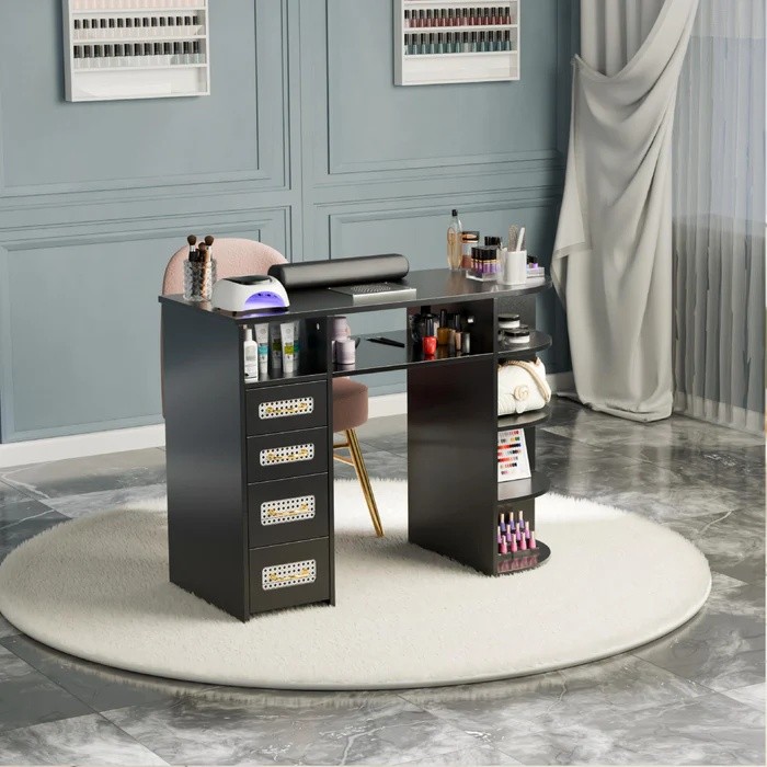 Manicure Table with Electric Dust Collector, Display Storage for Nail Technician