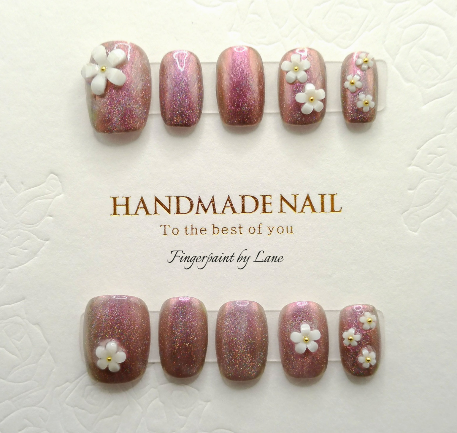 Extra Short Square Pink Metallic Shimmer and Daisy Press On Nails – Medium Size