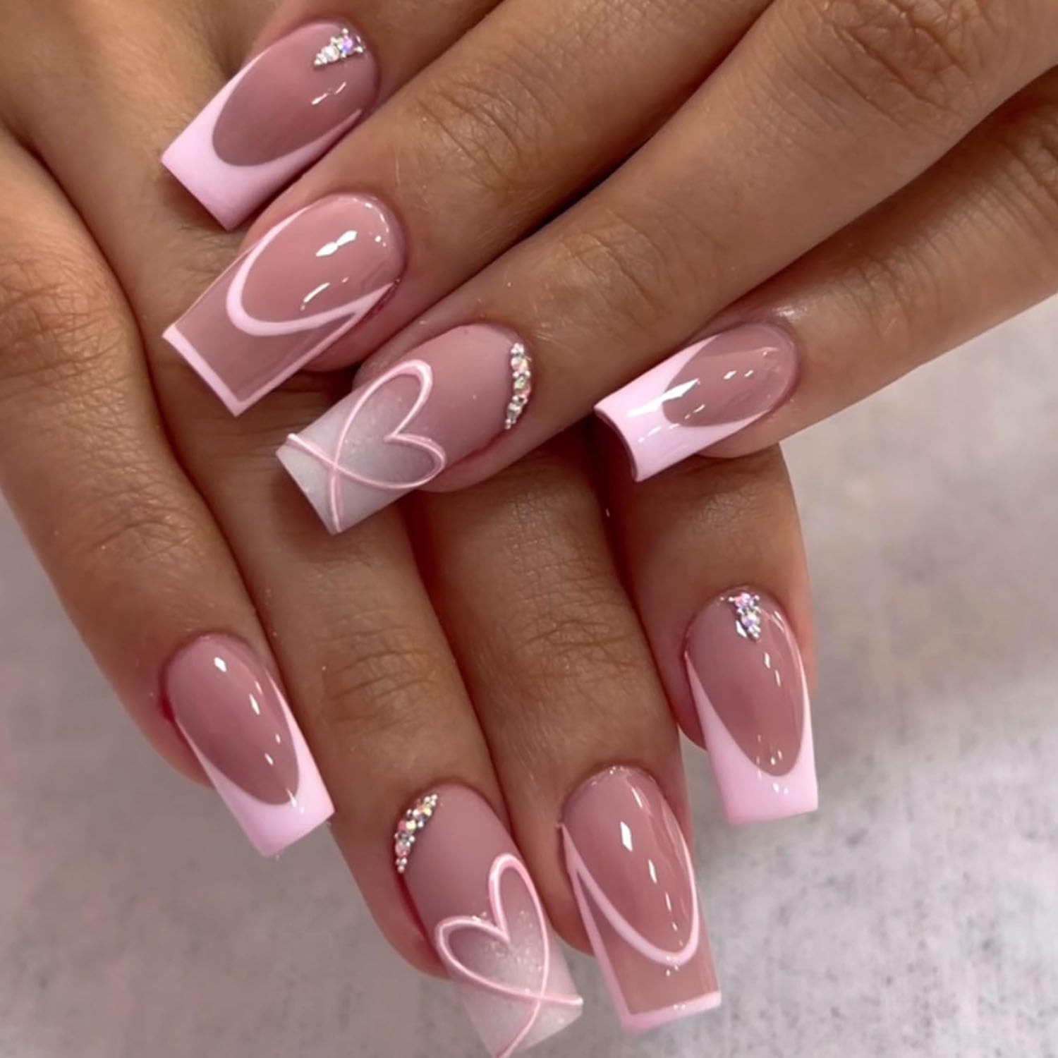 Medium Press on Nails Square Glue Nail Light Pink Medium, Pink-2