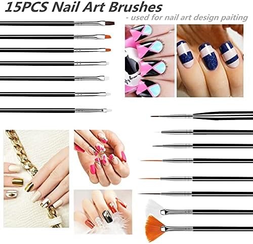 20PCS Nail Art Design Tools, 15PCS Painting Brushes Set (Black) with 5PCS Dottin