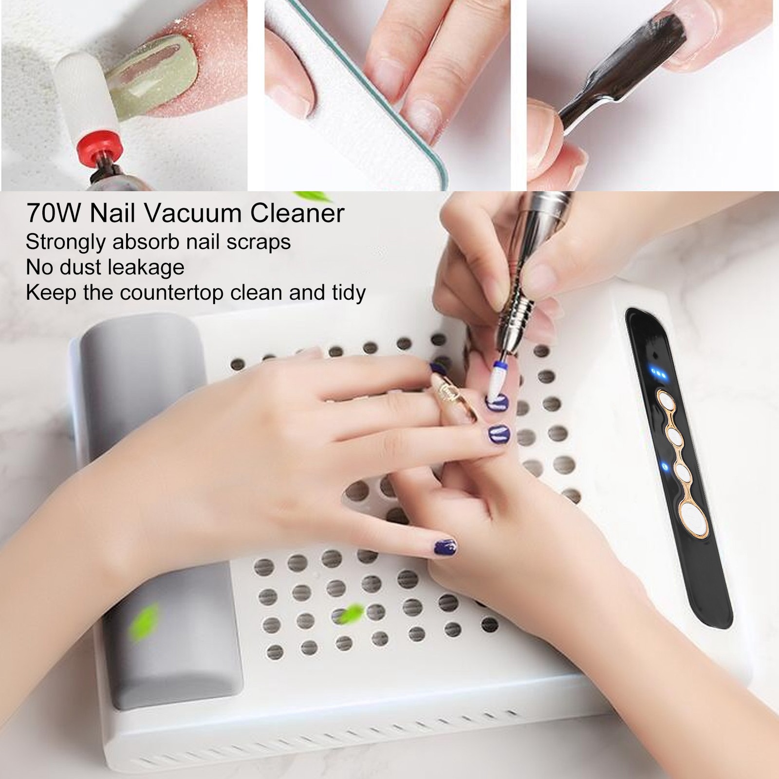 70W Nail Dust Collector Strong Suction Nail Vacuum Cleaner Manicure Too BL