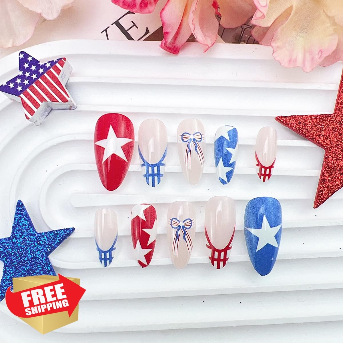 ZOAZJINAZ 4th July press on nails patriotic