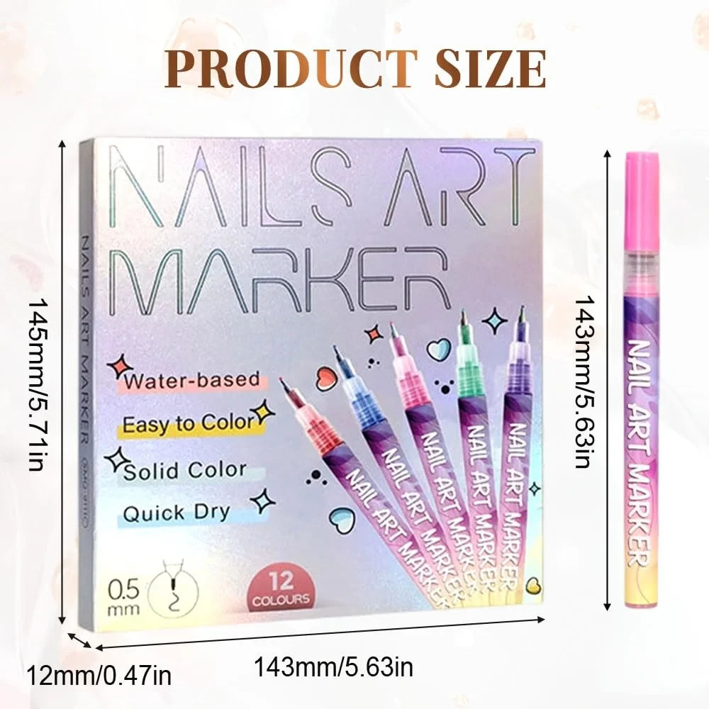 12 Colors Nail Art Pens Set, 2026 New DIY Nail Art Markers for Gel Nails Drawing
