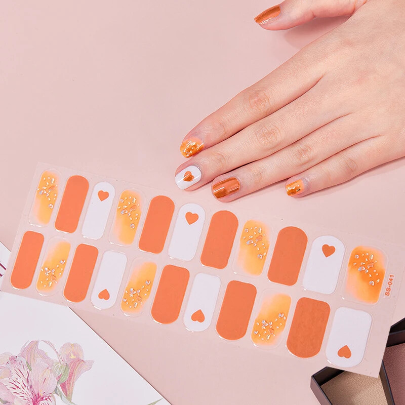 16 Strips Patch Full Cover Wraps Gel Nail Sticker UV Lamp Semi-Cured Manicure