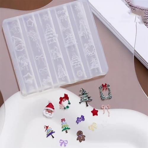 Christmas Nail Mold 3D Silicone Tools Snowman Bows Nails Xmas Tree Snowflakes