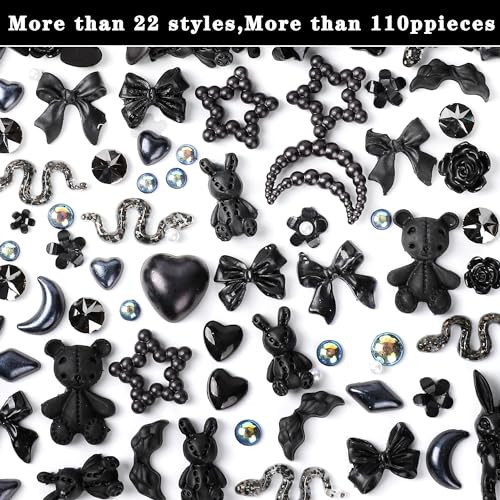 110 Pieces 3D Nail Charms for Acrylic Nails, Camellia Rose Flower Butterfly