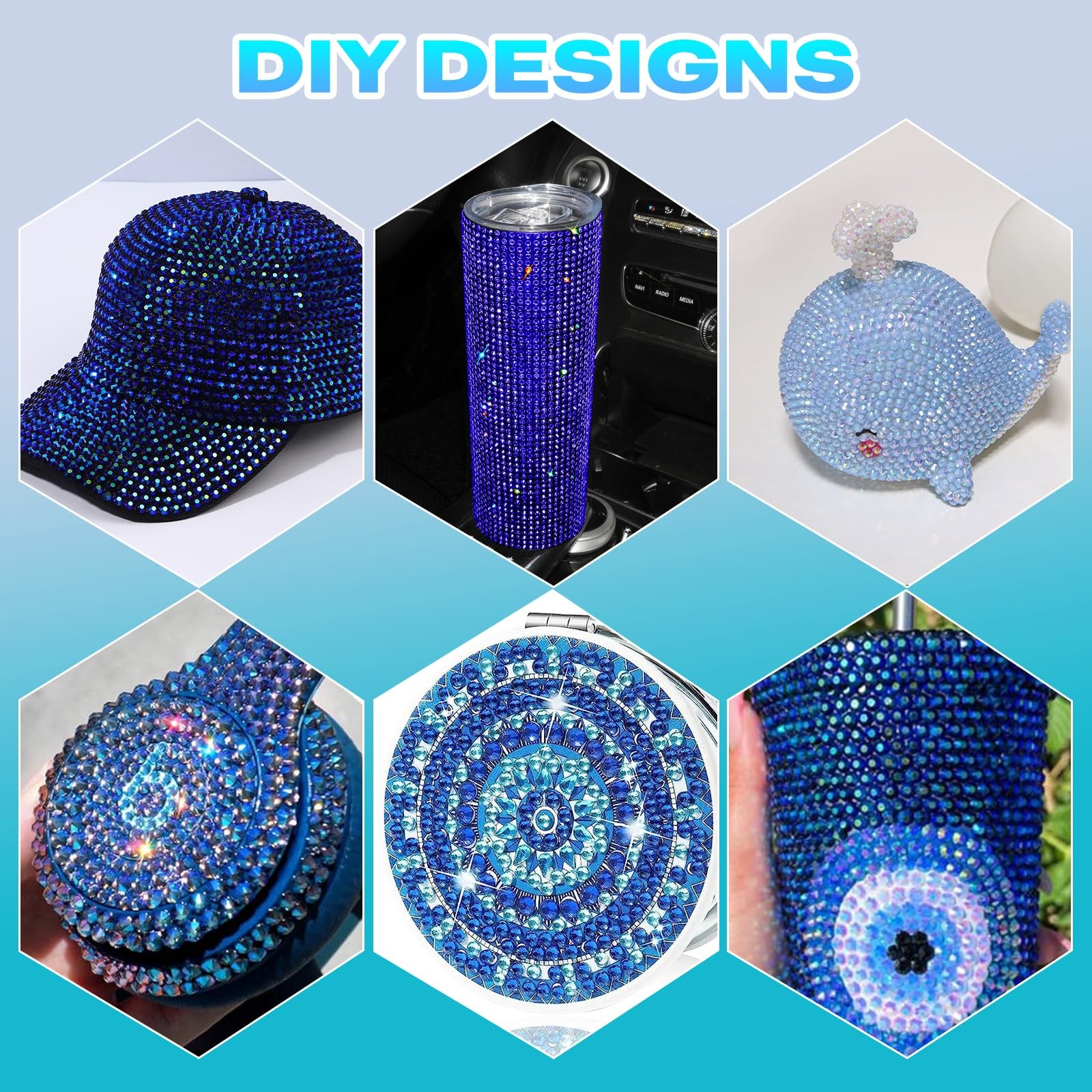 15000 Pcs Blue Resin Rhinestones for Crafting, Flatback 2-6 mm Gems Jelly Rhi…