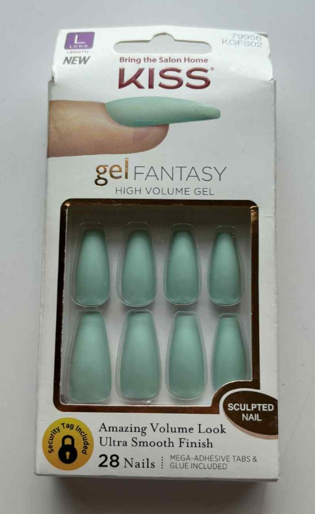 KISS Gel Fantasy High Volume Gel Sculpted Glue On Nails Long KGFS02 Mint Teal