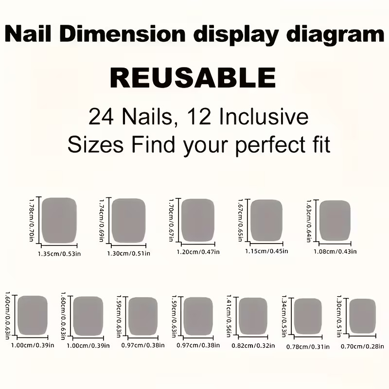 24pcs Short, Square, Press-On Nails, White French, Heart-Shaped Glossy, Everyday