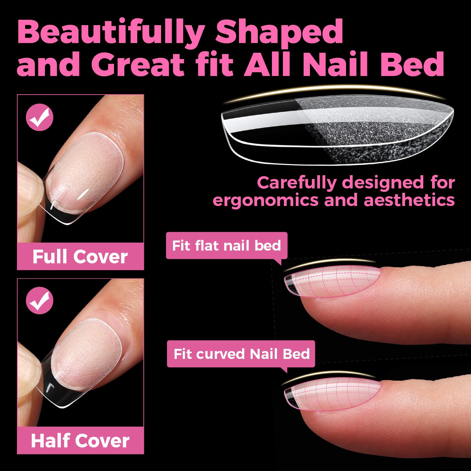 UNA GELLA Gel Nail Tips Square & Squoval Short, 504Pcs Short round Square Nail T
