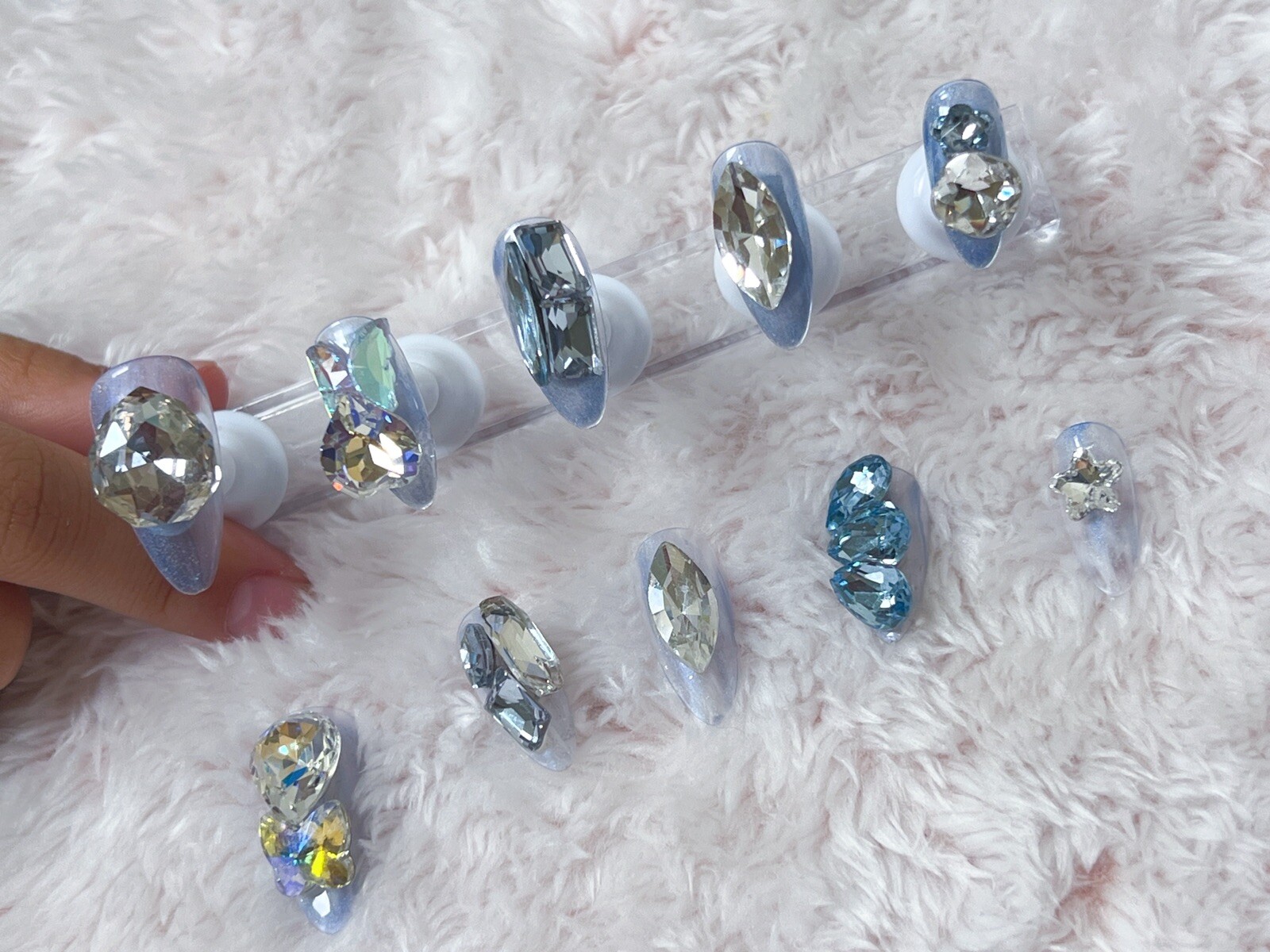 Nails Handmade press on nails 3D size S Diamond Water Drop Heart