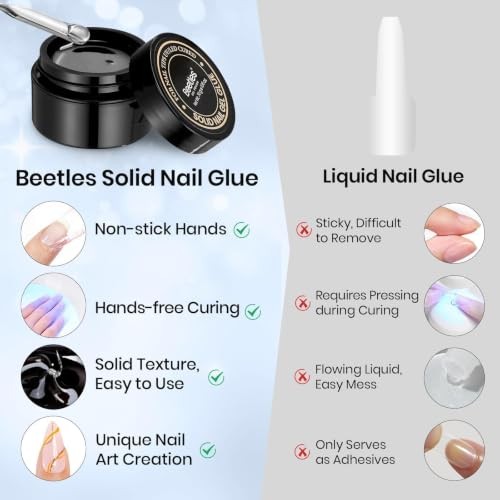 Beetles 30g Solid Nail Glue Gel for Press On Nails Clear UV LED Cured Adhesive