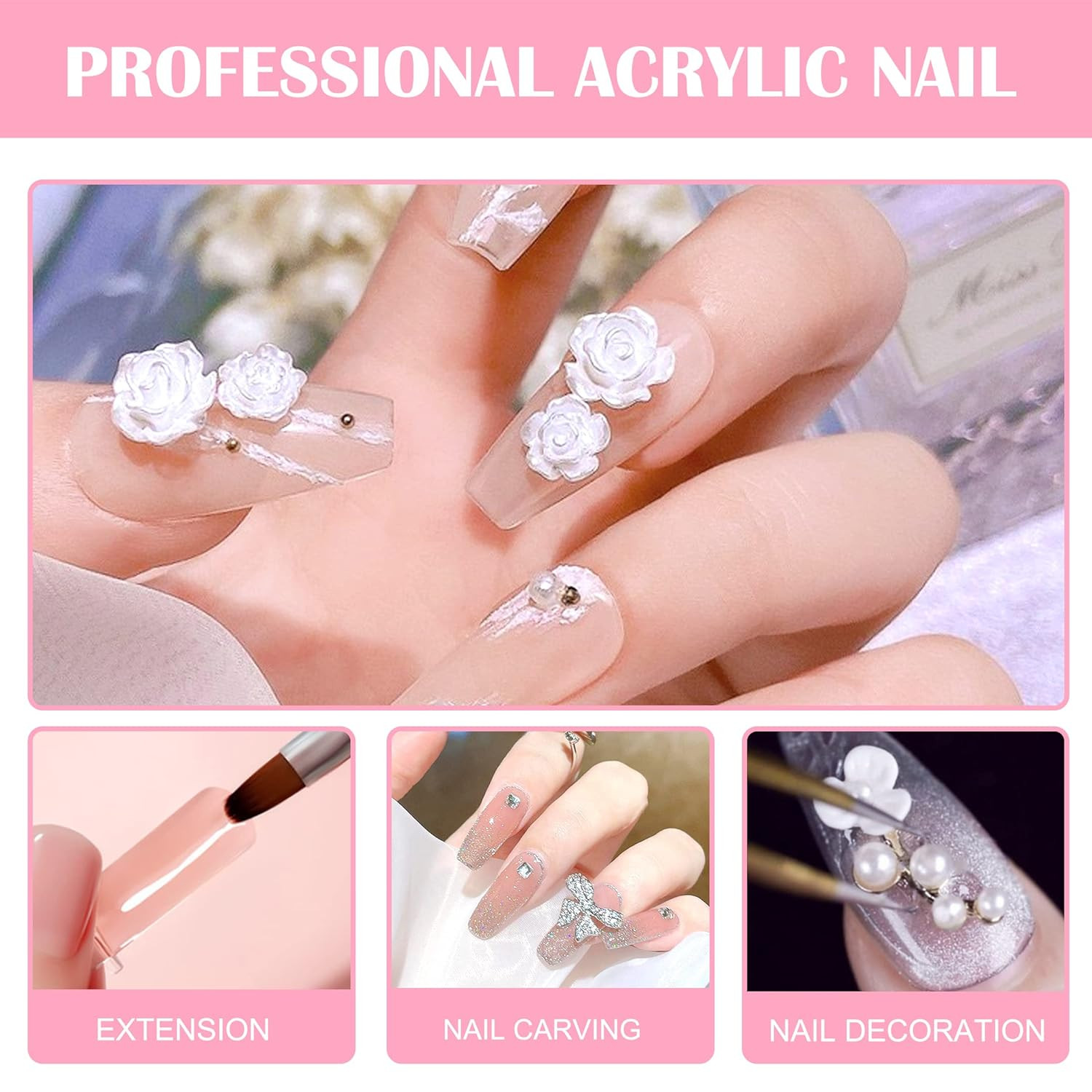 Acrylic Nail Kit with Prep Dehydrator and Primer, Acrylic Nail Powder and Liquid