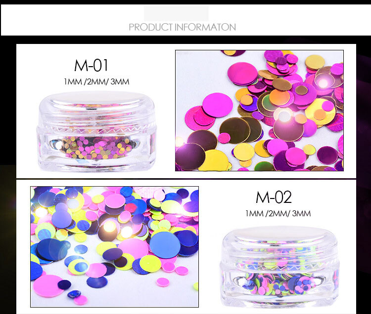 12 Colors Laser Glitter Flakes Round Shape Nail Sequins Nail Art Decoration Tips