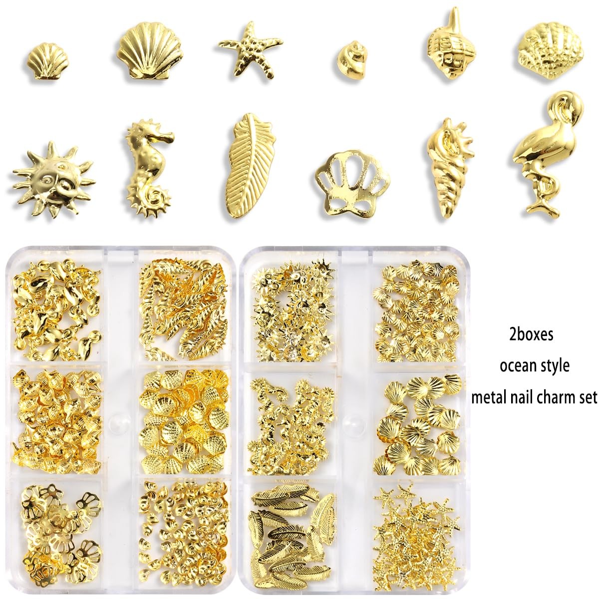 Beach Nail Charms, Gold Gems and Charms Summer Sea Horse Seashell Starfish Ch…