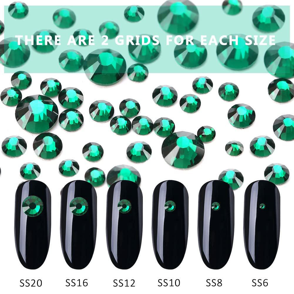 3792 Pcs Green Crystal Flatback Rhinestones Set for Nail, Art, Crafts, Makeup, T