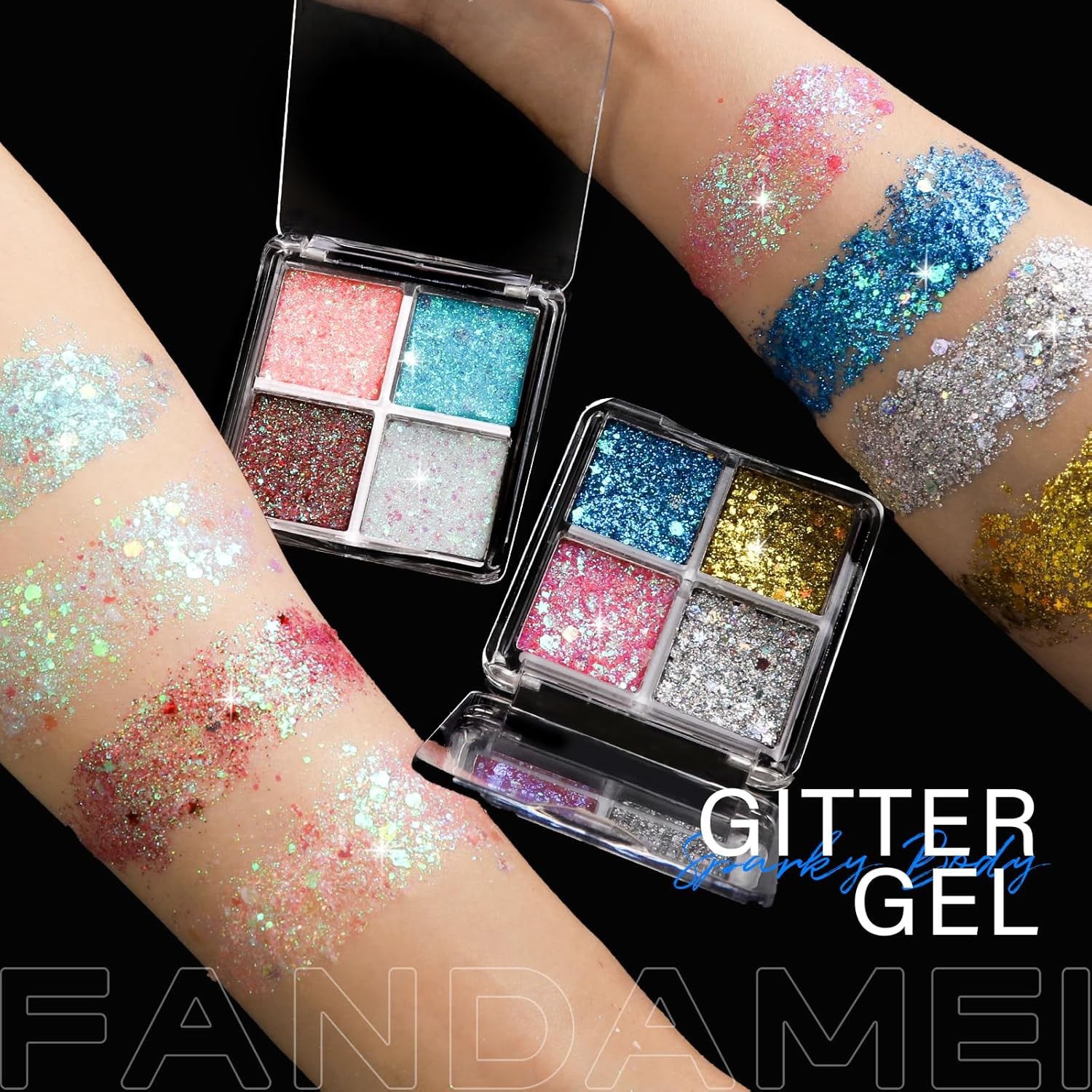 Face & Body Glitter Gel 2PCS 8 Colors, Sparkly Makeup for Women Kids, Hair Glitt