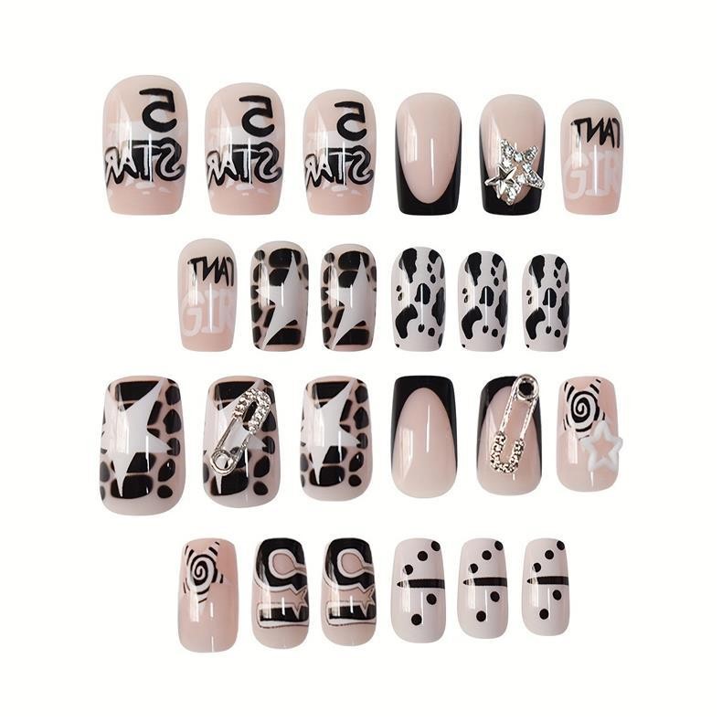 Short Square Star Studded Press On Nails Cute Cool Style