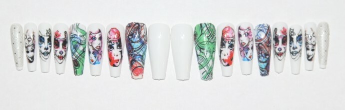 Costume masks- press on nail set- Set of 18