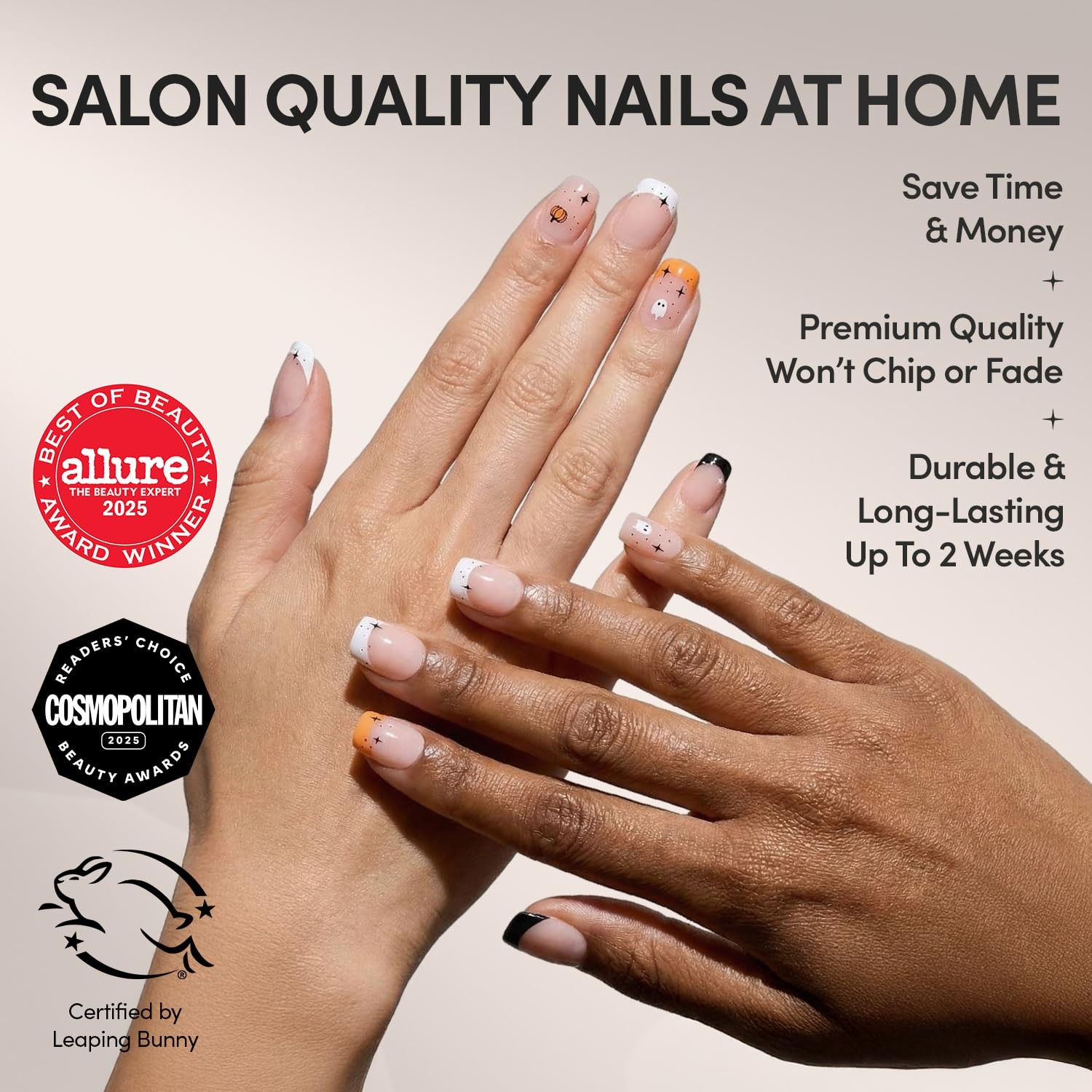 Glamnetic Press On Nails – Short Squoval, Glossy Fake 3A – Tiny Pumpkin