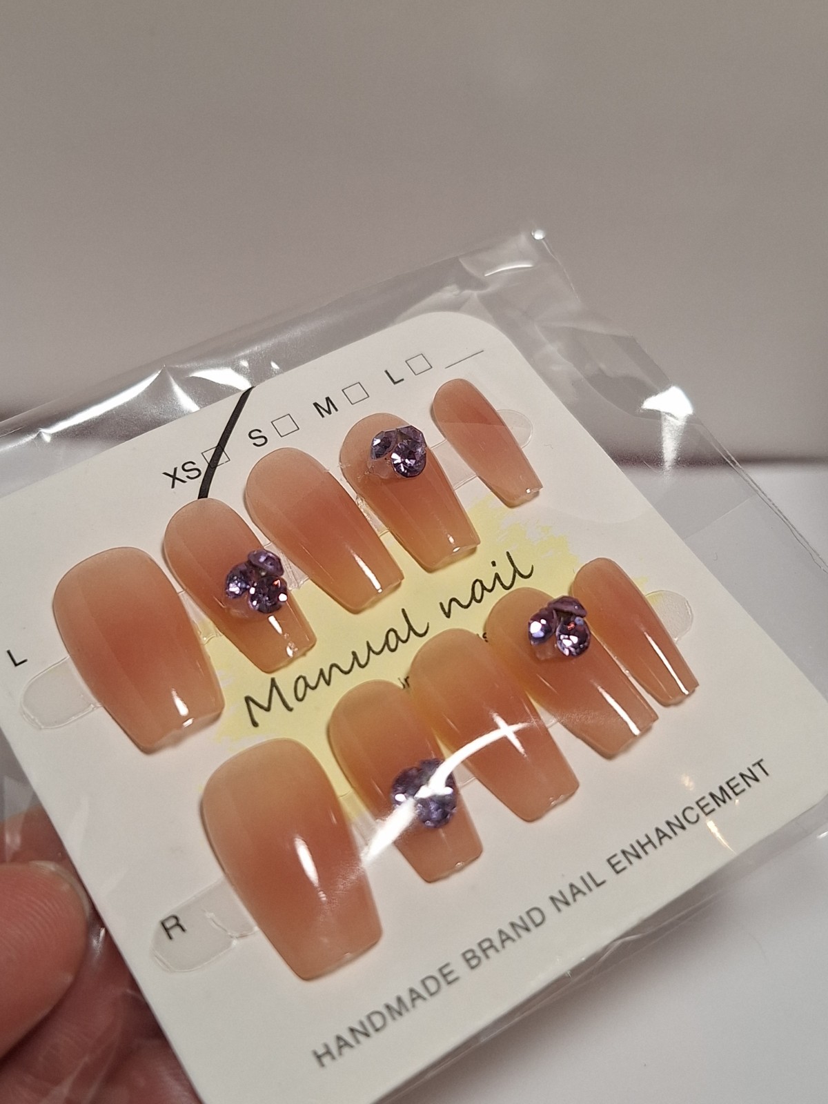 XS Press-On Nails Peach Purple 3D Square Full Cover Pre-Designed