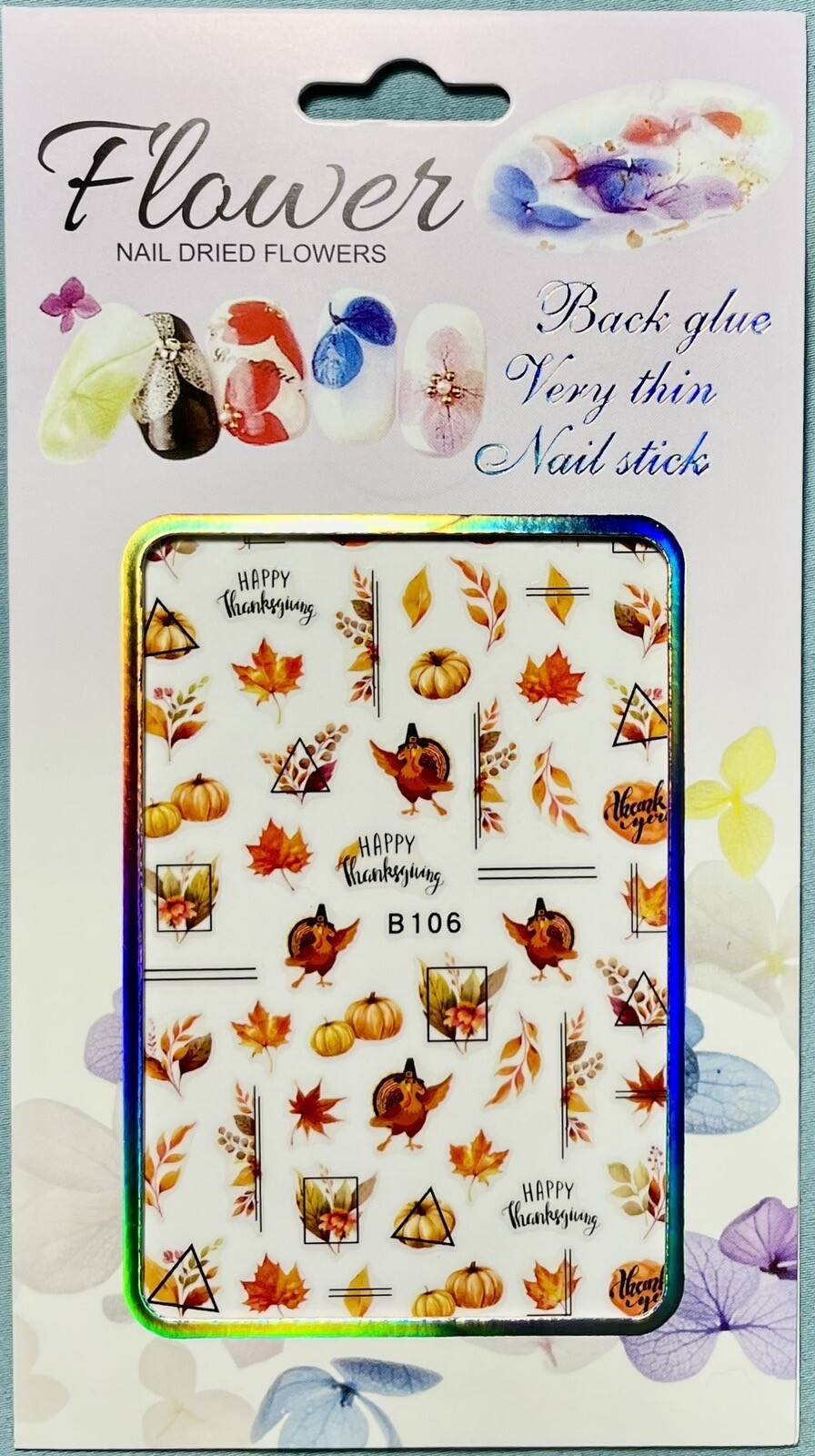 Nail Stickers Art Decal DIY Design 3D Waterproof Colorful Pumpkin Turkey B106