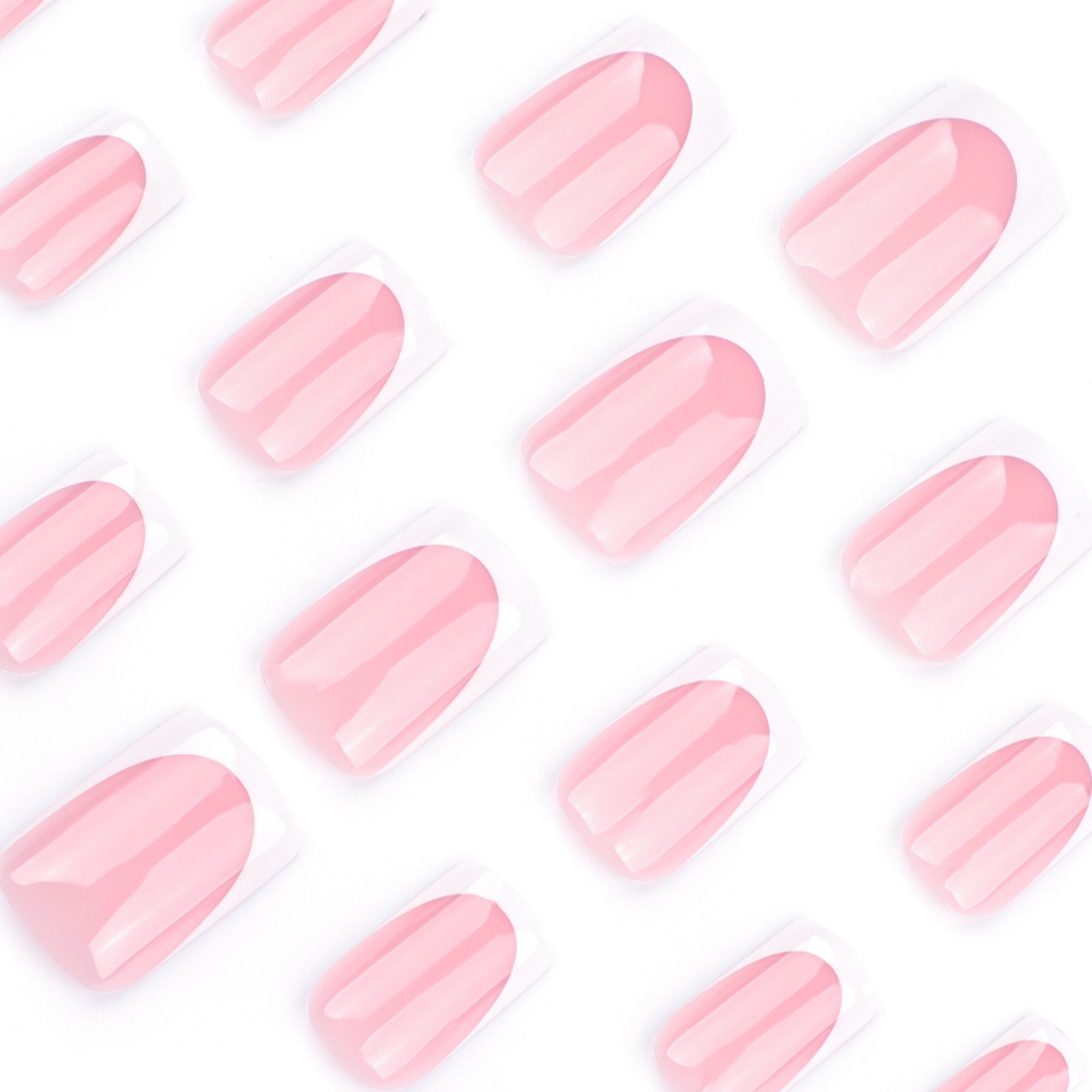 White French Tip Press on Nails Short Square False Nails Nude Pink Coffin