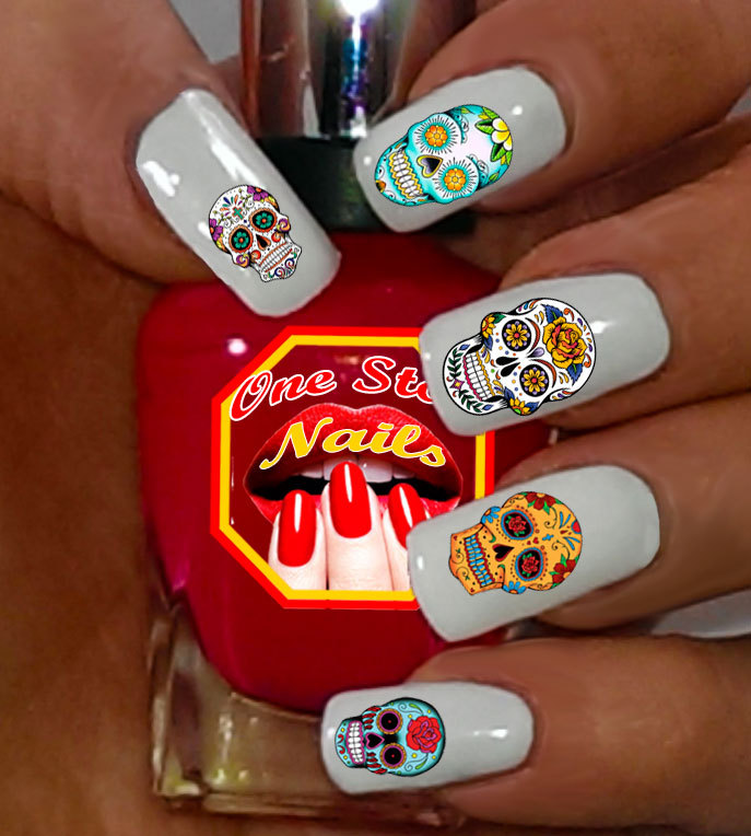 63 Sugar Skull Nail Art Stickers Transfers Decals Tattoo, Dia de los Muertos SS1