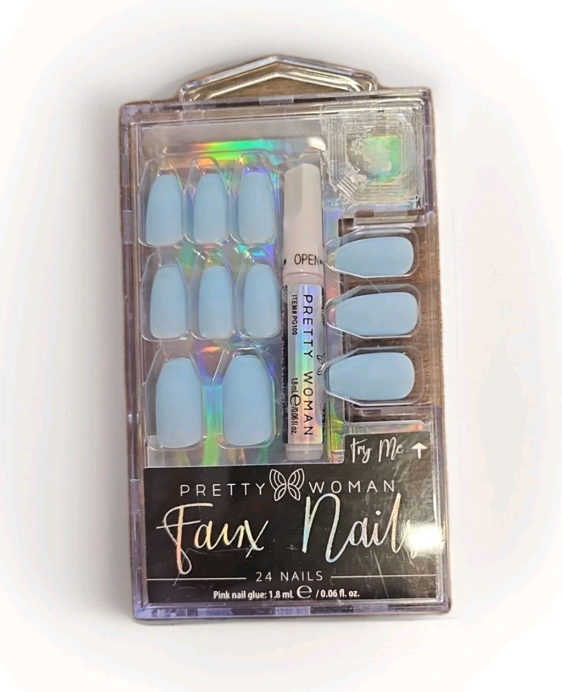 Pretty Woman 24 FAUX NAILS Long Chic Coffin Shape Matte Powder Blue With Glue