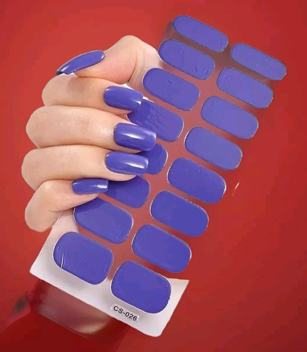 16 PCS semi Cured Gel Nail Sticker, BRIGHT PURPLE Solid ♡ FREE Postage From UK ♡