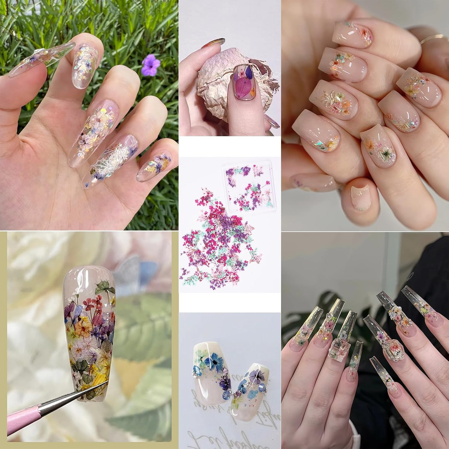 3D Dried Flowers for Nails, Spring Flower Nail Art Stickers 1Box Dried Flowers f