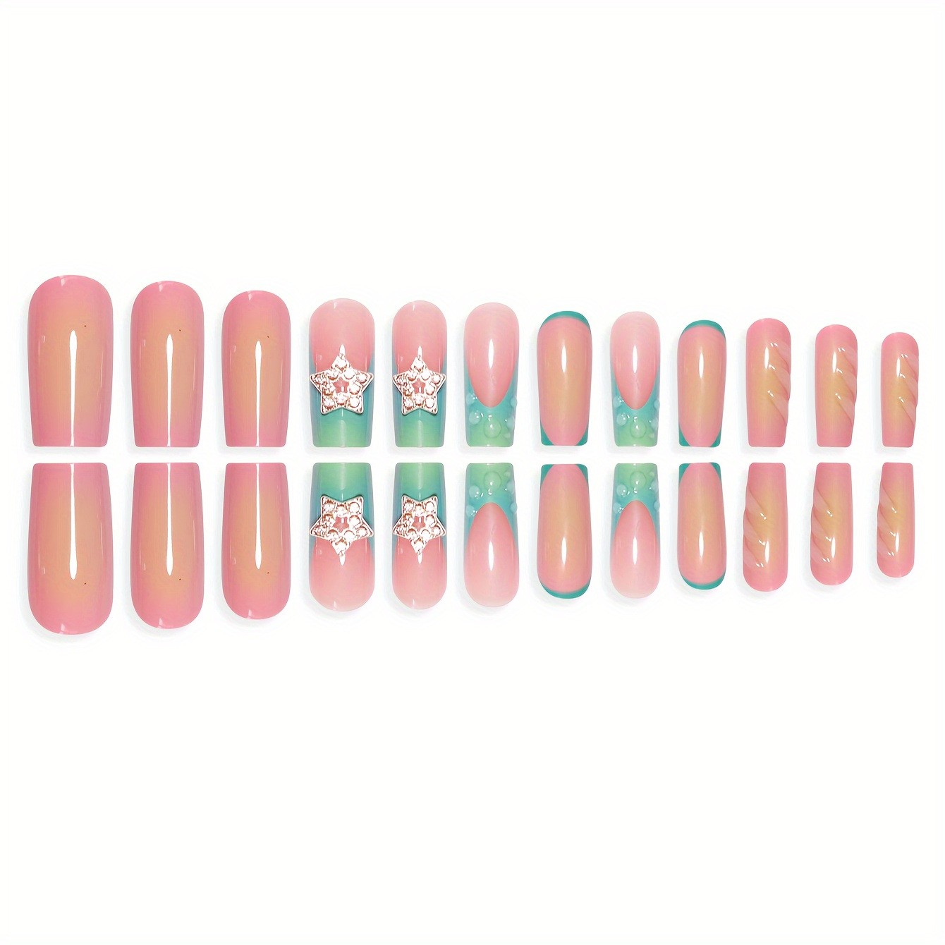 Colorful Gradient 3D Star Decor Press On Nails Fashion Nail Tips Wholesale