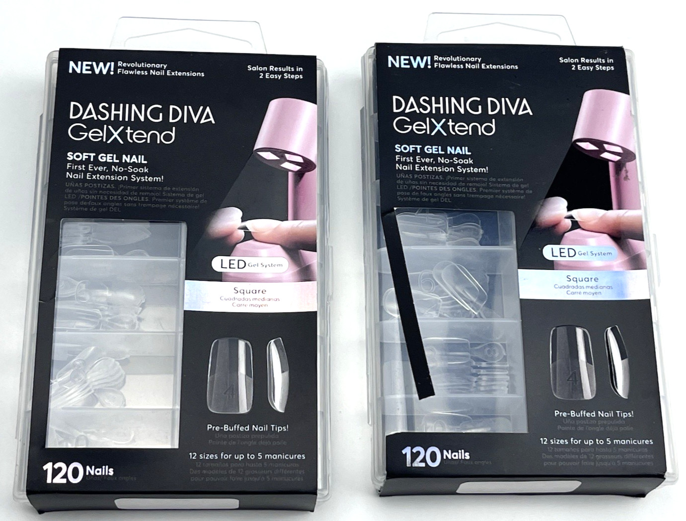 New 2-pk(240Nails) Dashing Diva GelXtend Clear Square Soft Gel Nail Extension