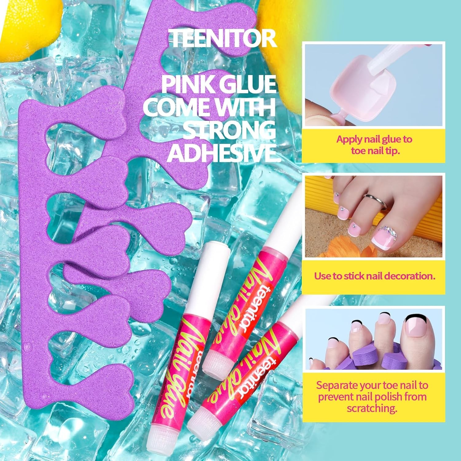 Toe Nail Pr Ons With Glue, Pr on Toenails French Tip Toe
